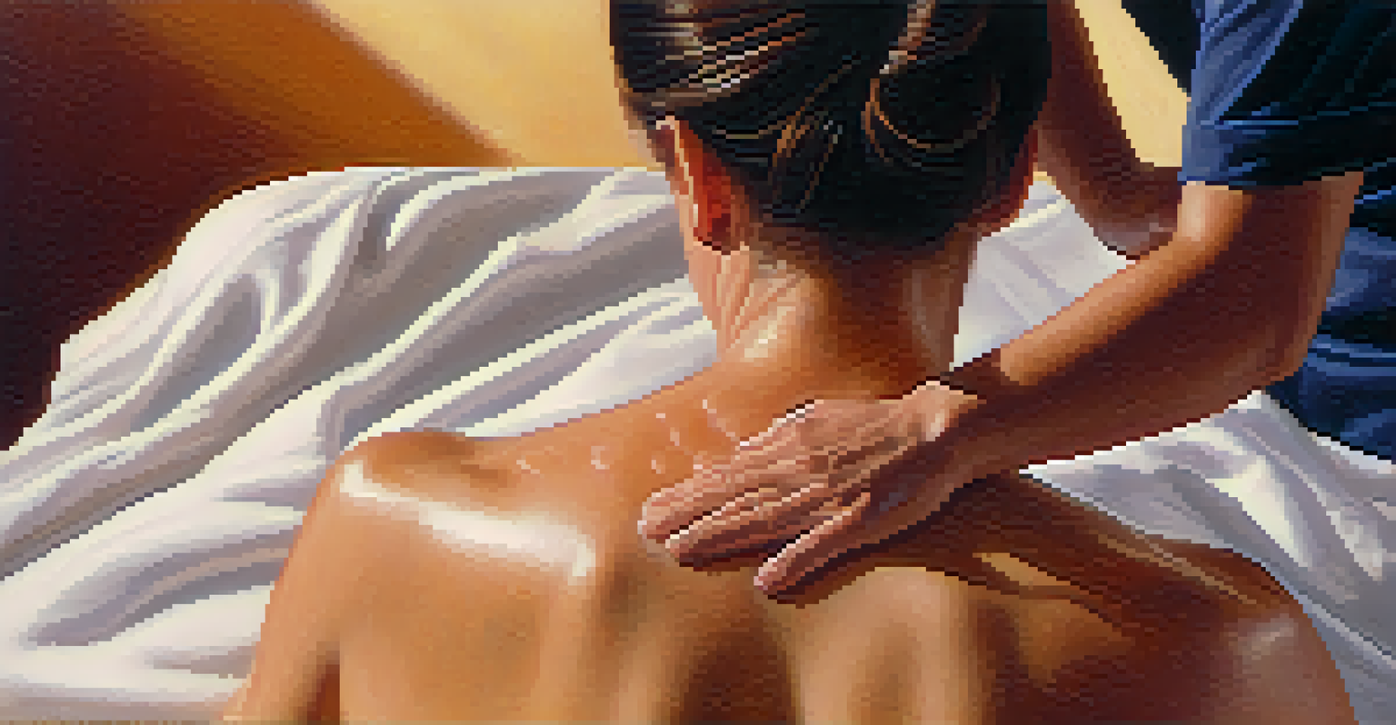 Close-up of hands performing acupressure on a client's back, showcasing the technique in a calming environment.