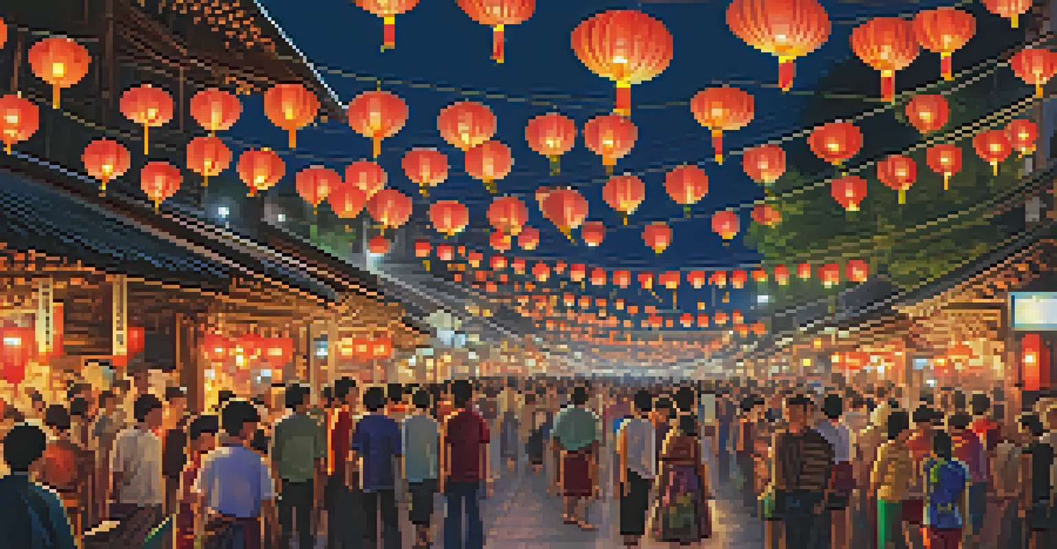 Chiang Mai's streets filled with colorful lanterns and people celebrating during a local festival.