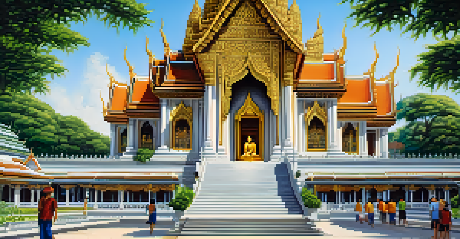 A picturesque scene of Wat Traimit with golden architecture and blue skies, highlighting the beauty of the temple.