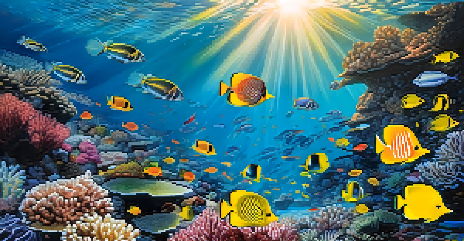 A colorful underwater view of coral reefs in Thailand with various tropical fish swimming around.