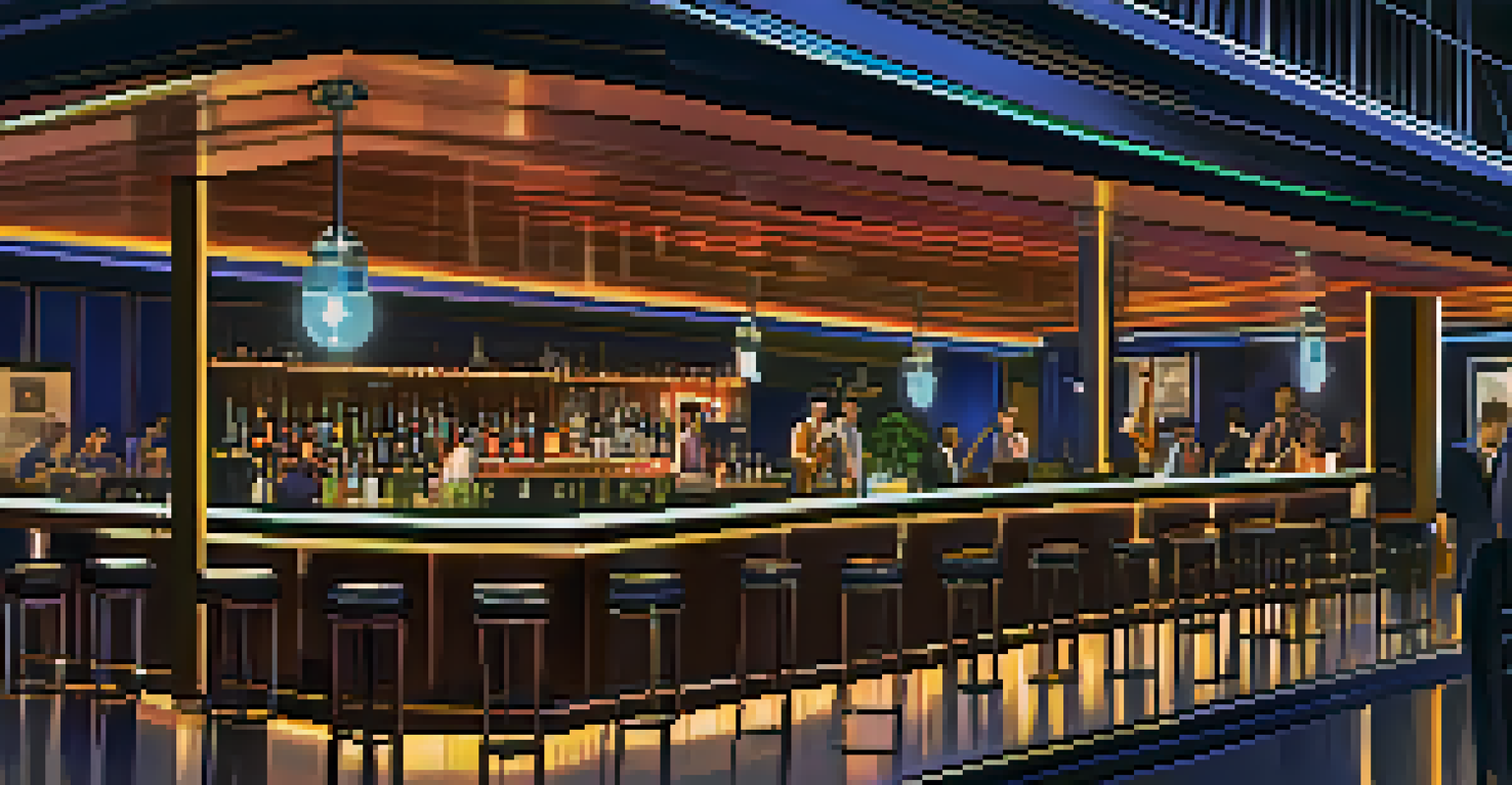 An elegant jazz bar in Krabi featuring a live band and patrons enjoying cocktails in a stylish setting.