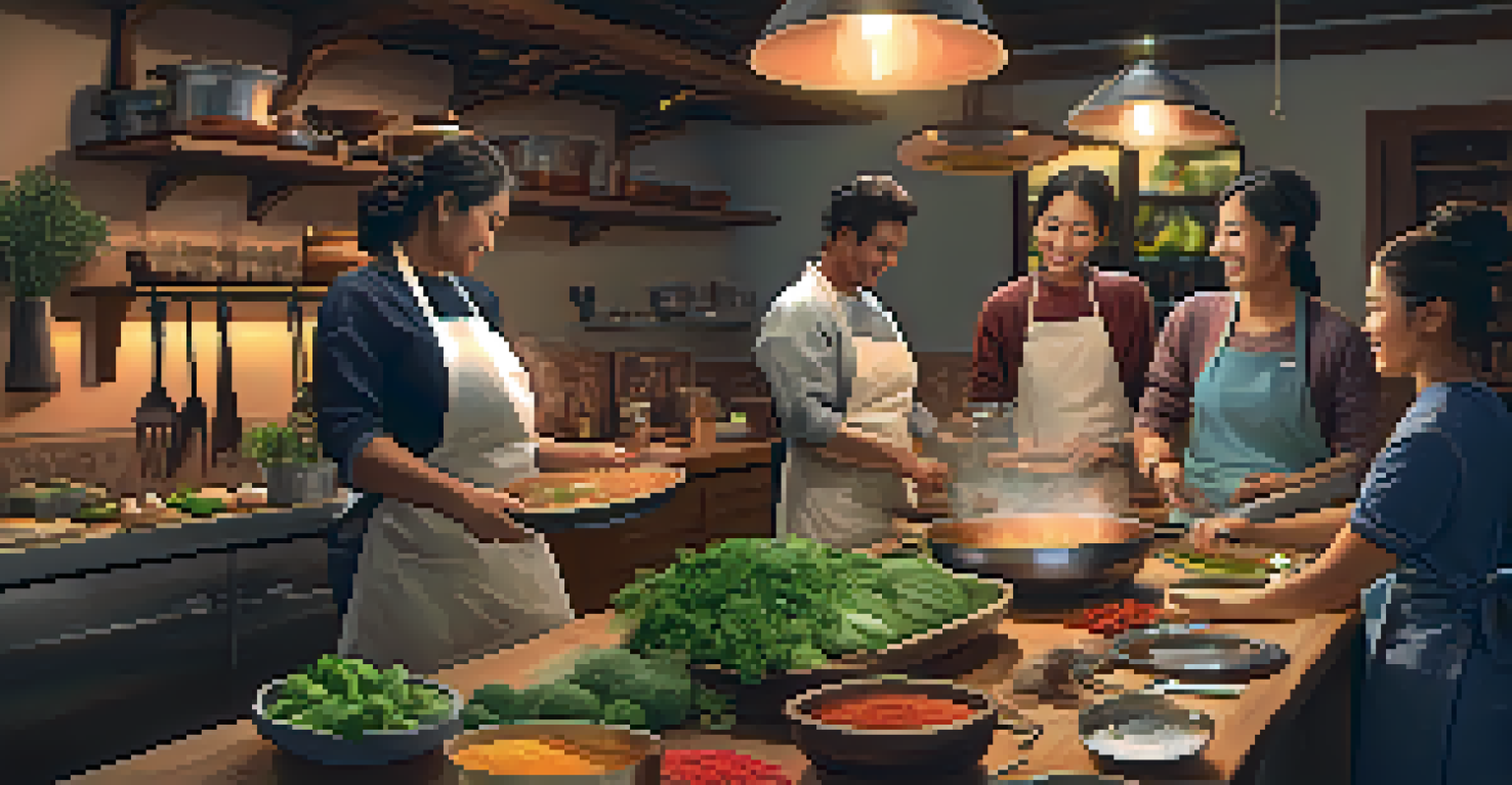 A cooking class in a cozy kitchen, featuring a local chef teaching participants how to prepare traditional dishes with fresh ingredients.