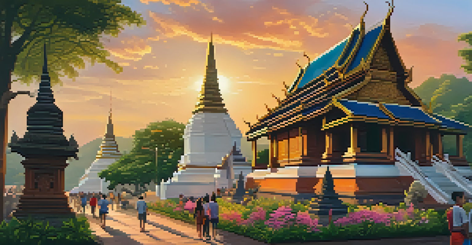 Scenic view of ancient temples in Chiang Mai with travelers exploring the area and enjoying local culture.