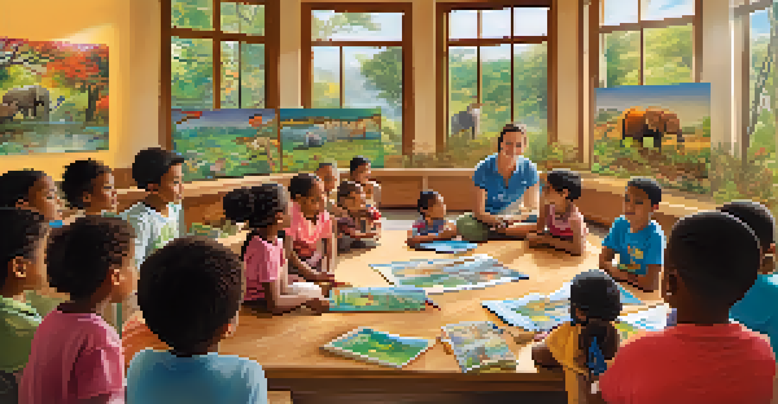 A volunteer conducting an educational workshop about wildlife conservation for children in a sanctuary.