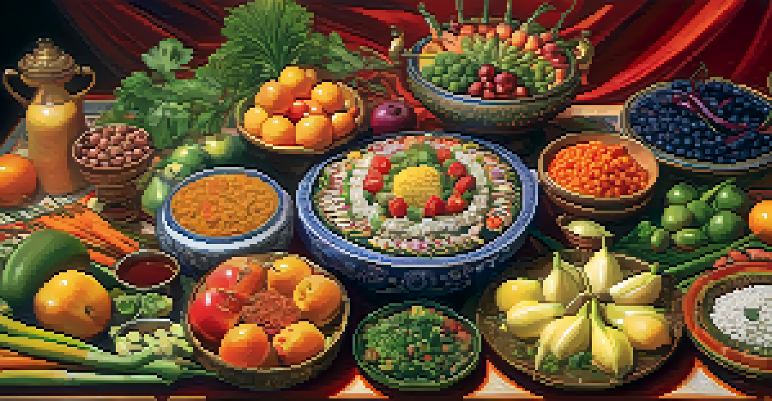 A close-up view of a colorful altar with vegetarian dishes and offerings at the Vegetarian Festival.