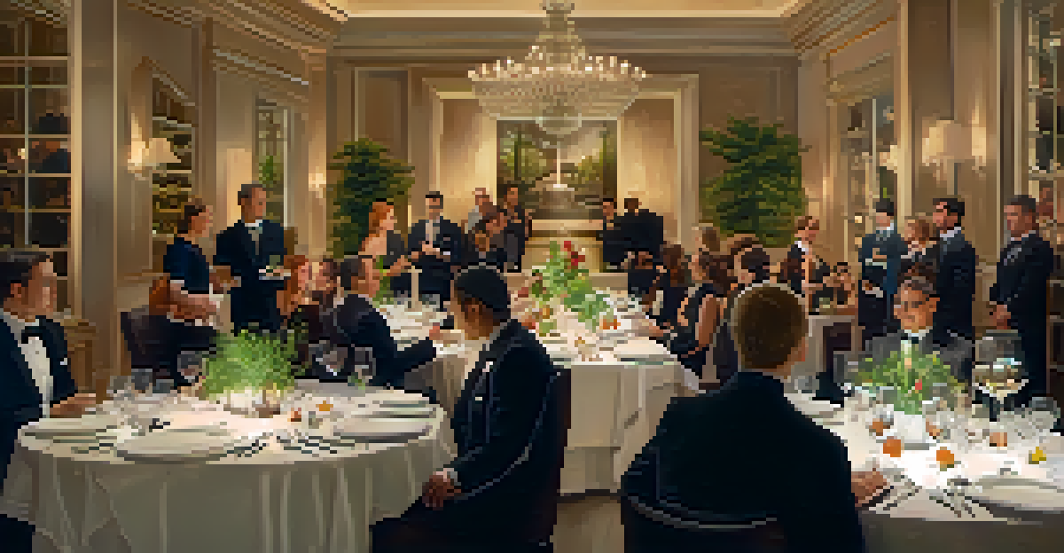 A chef presenting a tasting menu to guests at an elegant culinary event in a fine dining restaurant.