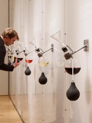 "Smell wall" allows visitors to inhale from flasks of wine