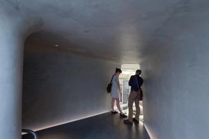 Visitors peering into vault below