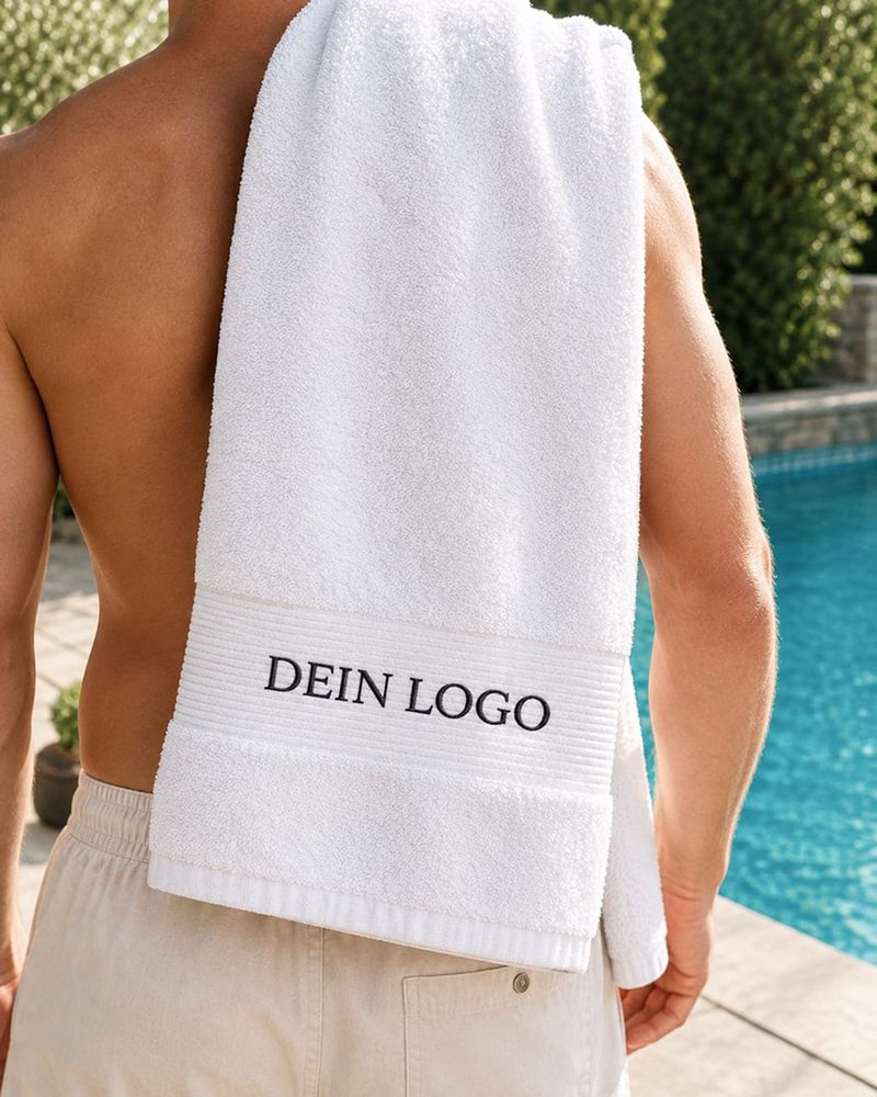 Bedrucktes Badetuch mit Firmenlogo von Twing