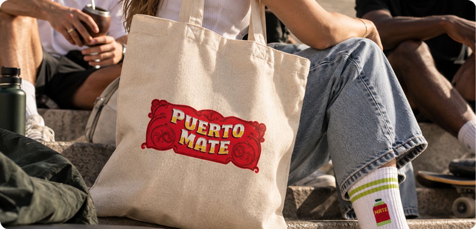 Tote bag en jute avec le logo Puerto Mate