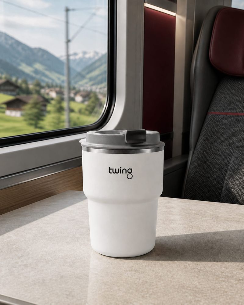 Thermobecher mit Twing-Logo bedruckt in einem Zug