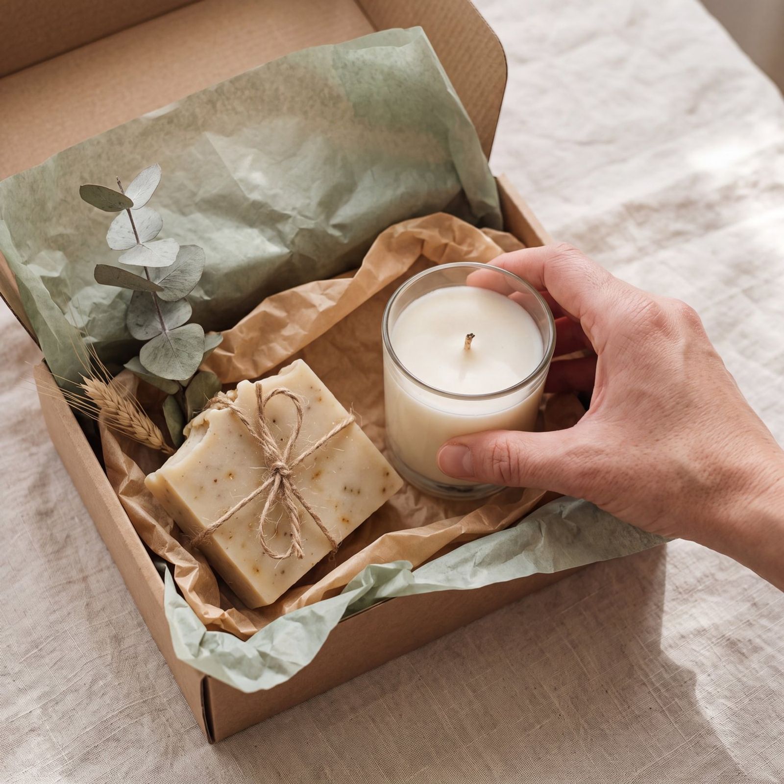 Wellness-Set von Twing: Seife und Duftkerze in einer Geschenkbox