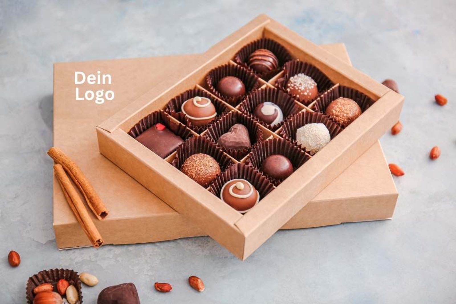 Essbare Werbemittel Schokolade mit eigenem Firmenloge gebrandete Pralinenbox Essen personalisieren