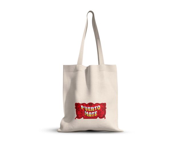 Naturfarbene Baumwolltasche mit rotem Puerto-Mate-Logo