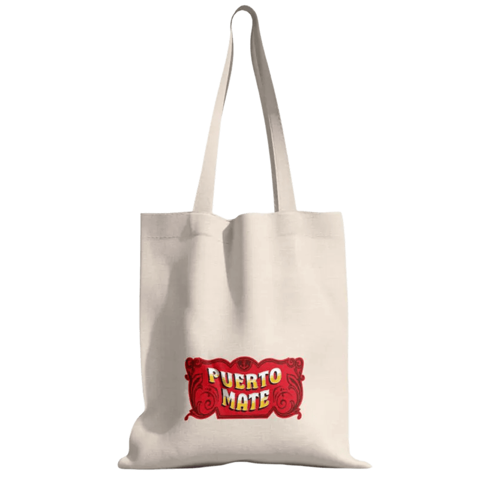 Photo d’un tote bag avec un logo imprimé sur toute la surface