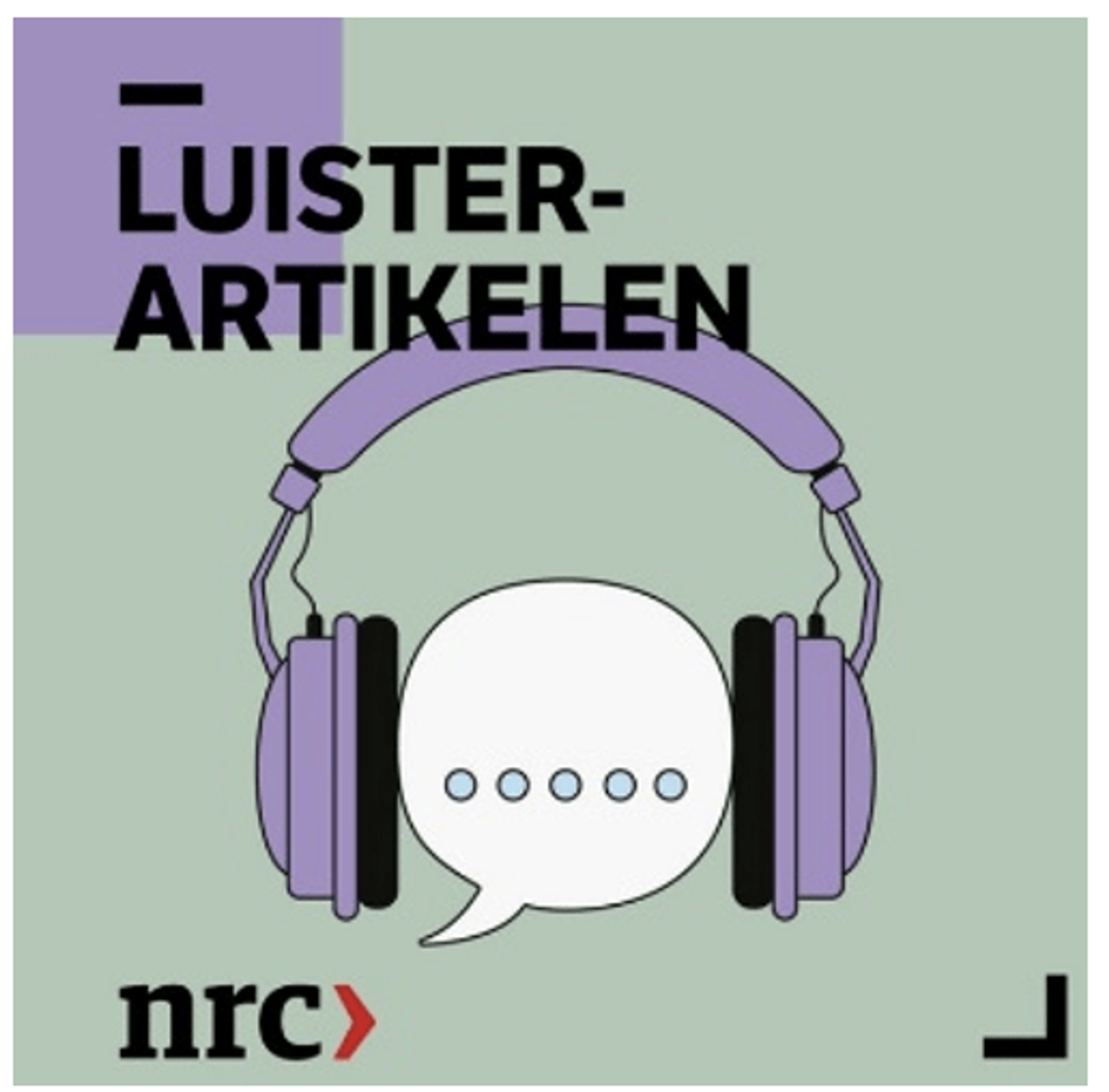 Illustration NRC Luister Artikelen. Headphones with speech bubble