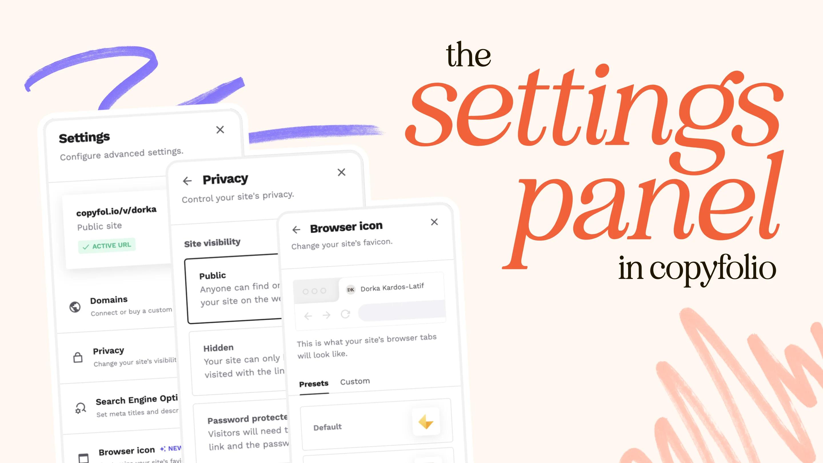 The Settings Panel in Copyfolio: Domains, SEO, Privacy & More