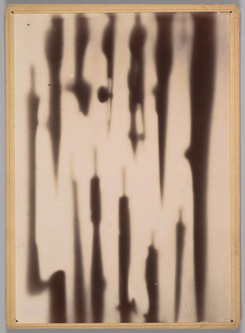 An 1896 X-ray image of a box of drawing compasses by Dr. Henri van Heurck, in the collection of the Met.