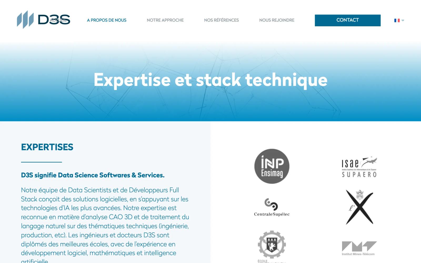 Page « À propos » : expertise et stack technique de D3S