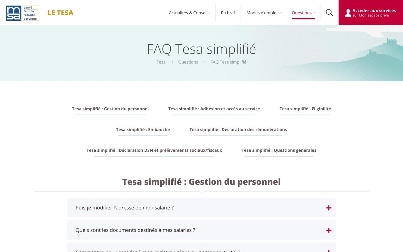 Questions-réponses du TESA simplifié, classées par thème
