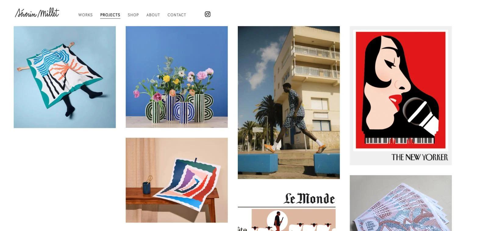 Page « Projects » : grille de projets d’illustration pour la presse et les marques