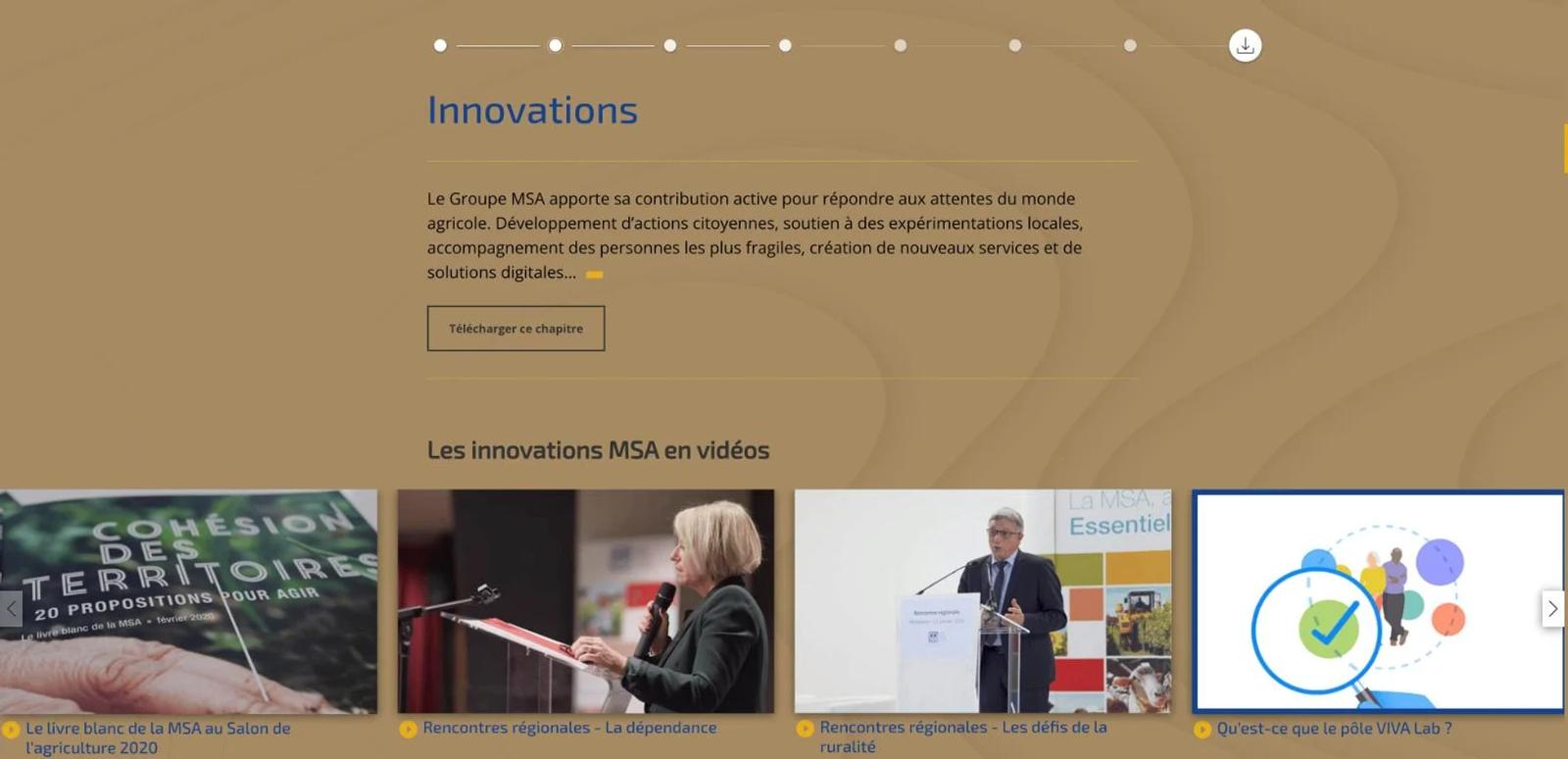 Rapport 2019 : chapitre « Innovations » et carrousel de vidéos