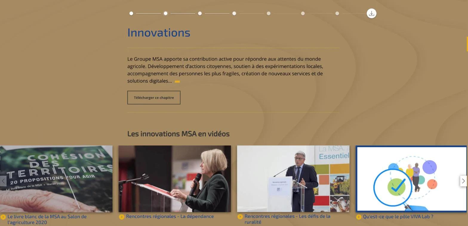 Rapport 2019 : chapitre « Innovations » et carrousel de vidéos