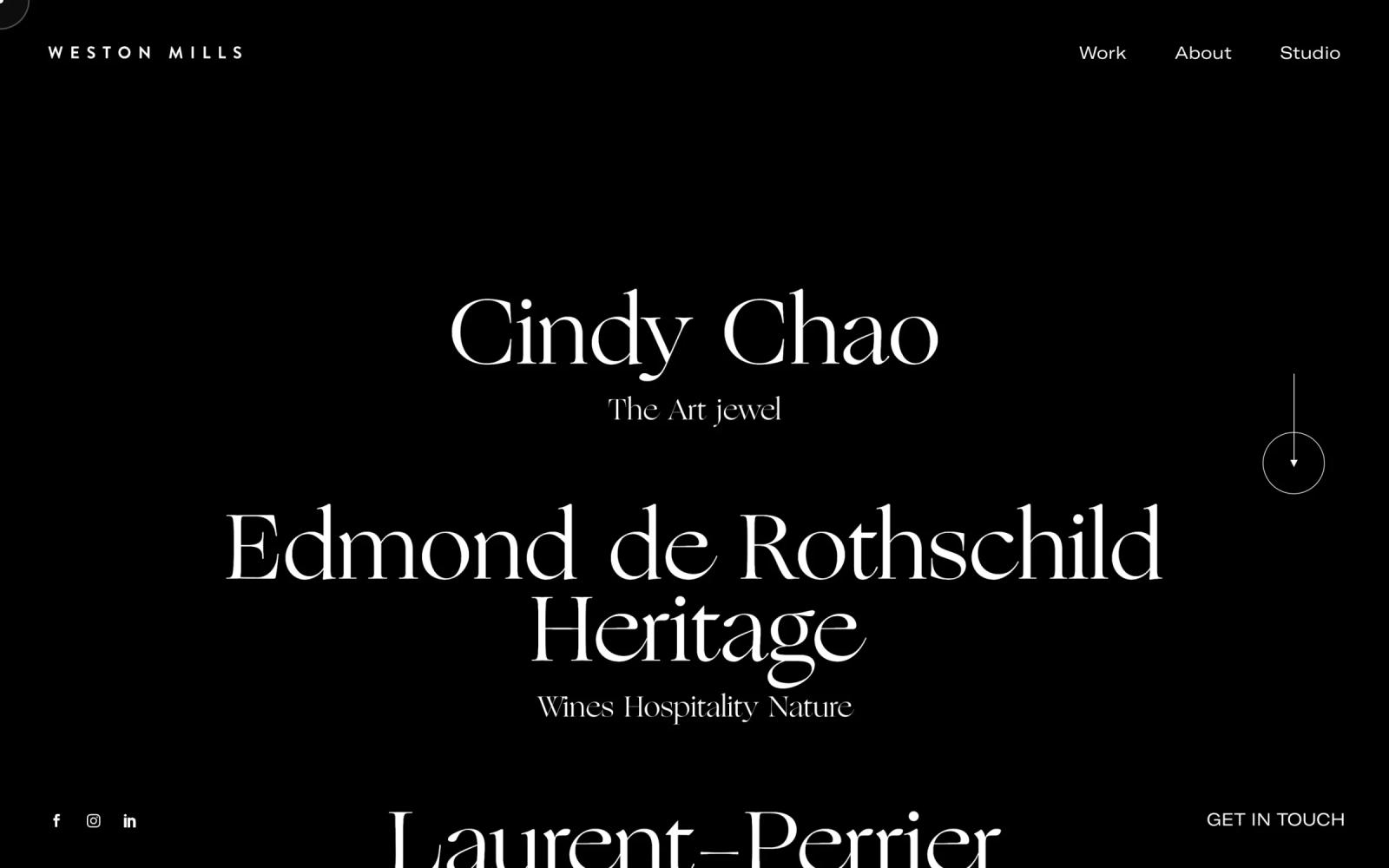 Page « Work » : liste typographique des projets de l’agence