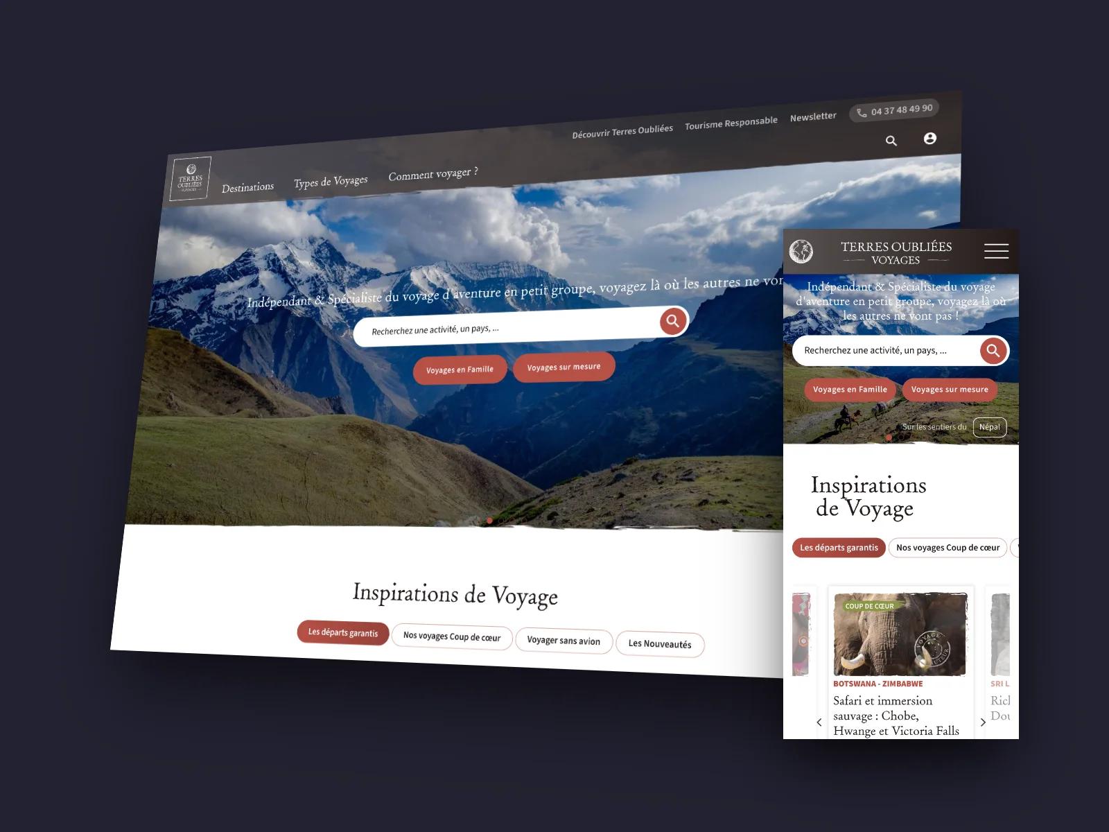 Site Terres Oubliées sur ordinateur et sur mobile