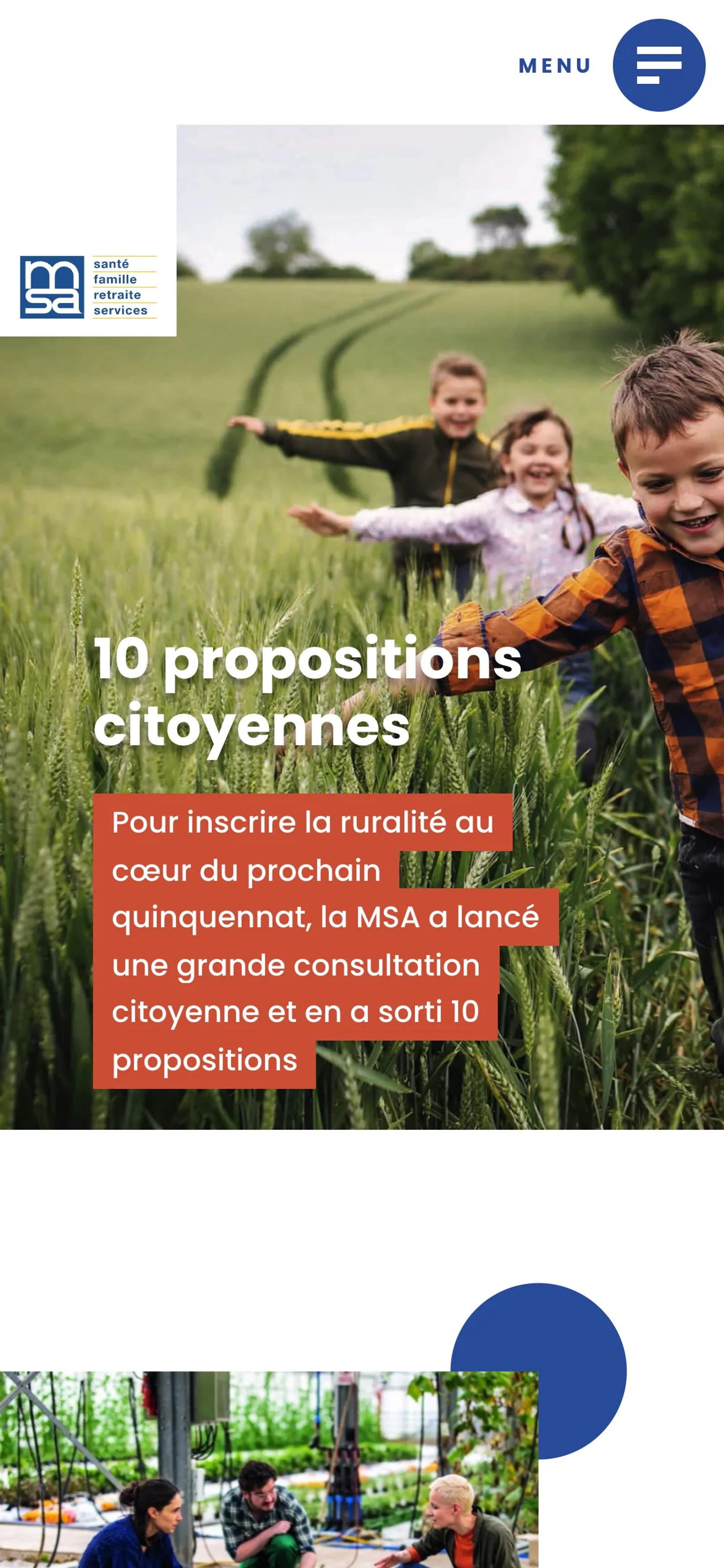 Page d’accueil du site Agissons pour la ruralité sur mobile