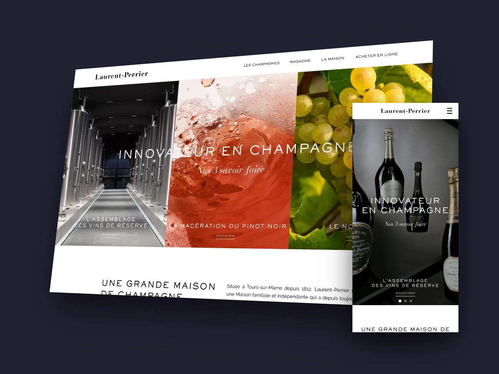Site Laurent-Perrier sur ordinateur et sur mobile