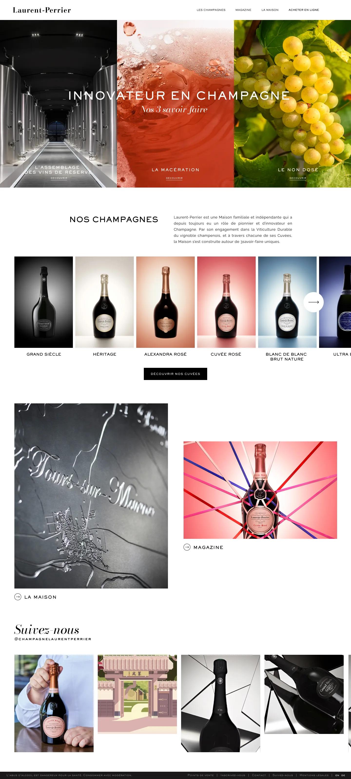 Page d’accueil complète du site Laurent-Perrier