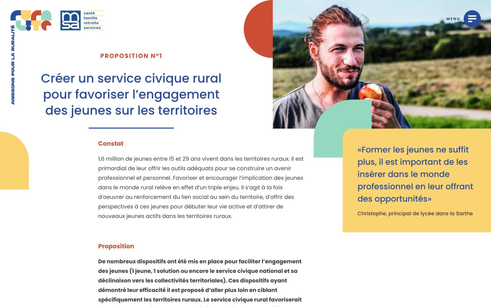 Fiche de la proposition n°1 : créer un service civique rural, avec constat, proposition et témoignage