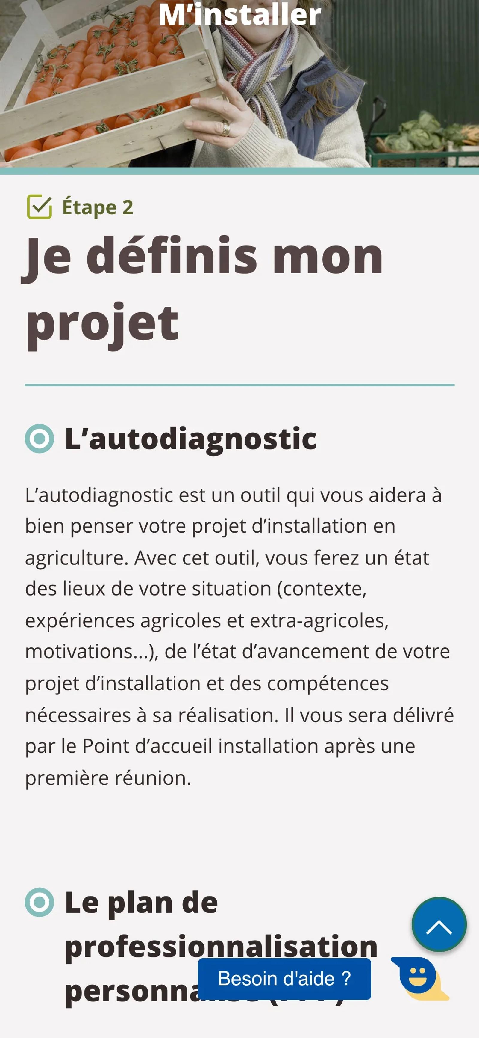 Étape « Je définis mon projet » sur mobile