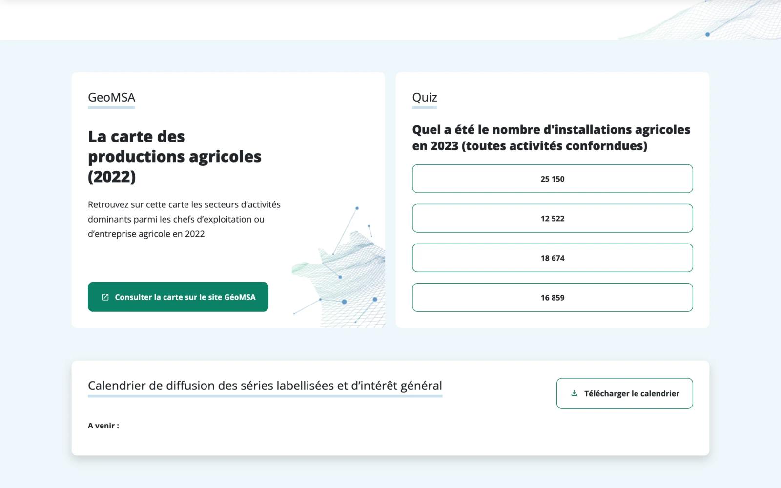 Accueil : la carte GeoMSA des productions agricoles et un quiz
