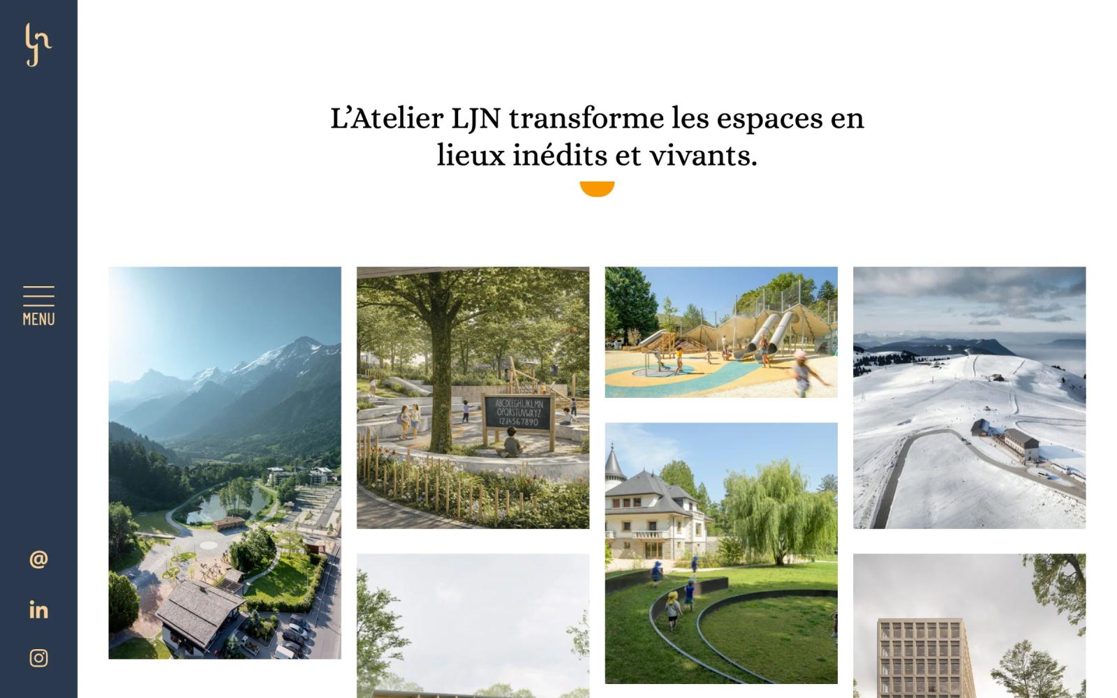 Page « Sélection de projets » : mosaïque de photos des réalisations de l’atelier