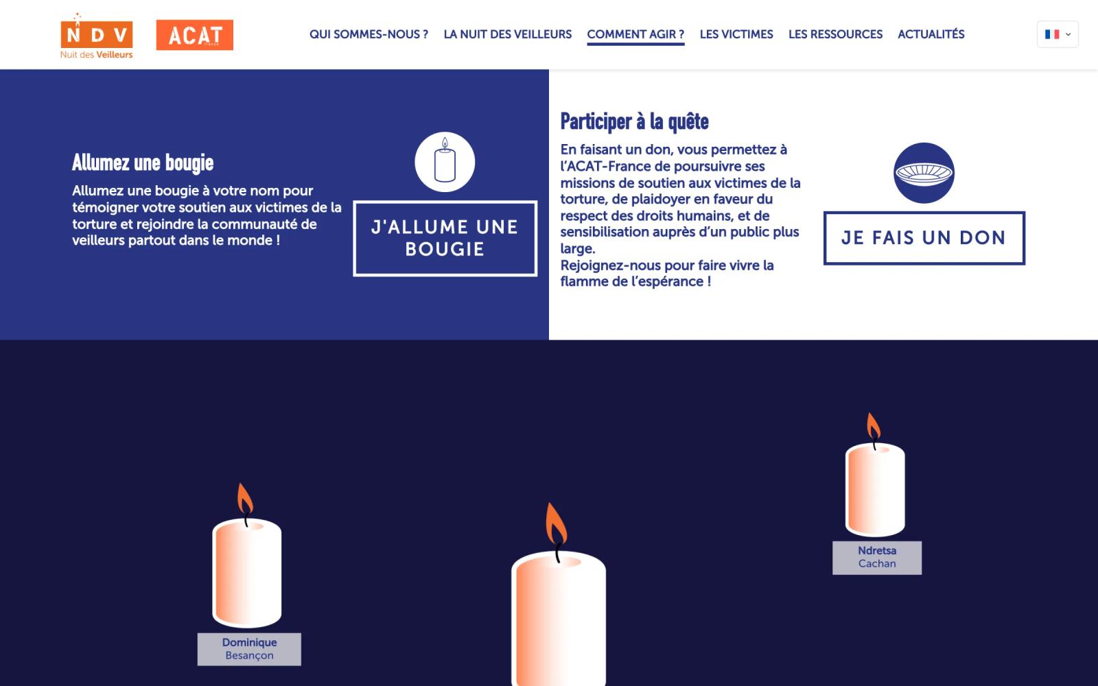 Page « J’allume une bougie » de la Nuit des Veilleurs sur ordinateur