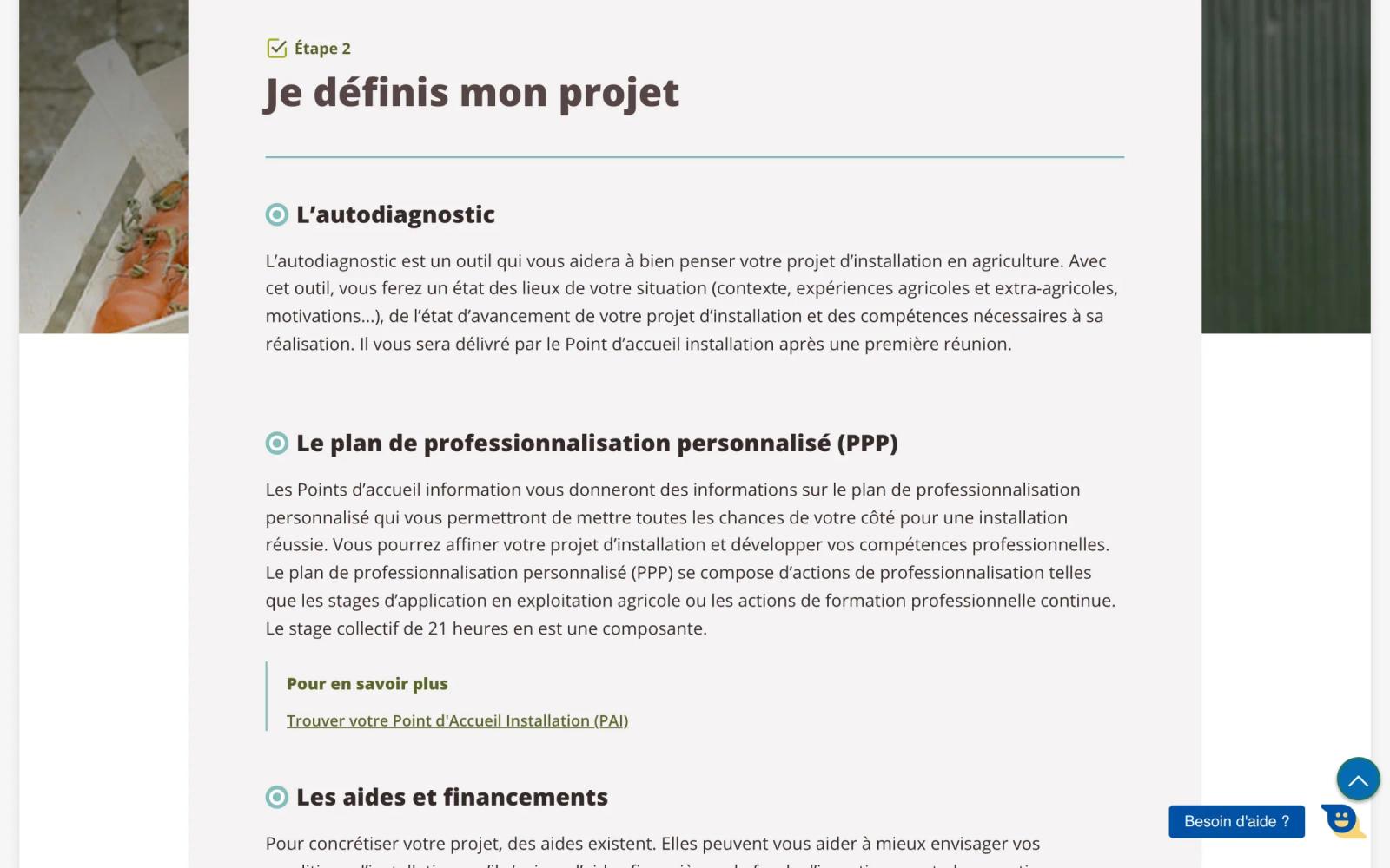 Étape 2 « Je définis mon projet » : autodiagnostic, plan de professionnalisation et aides