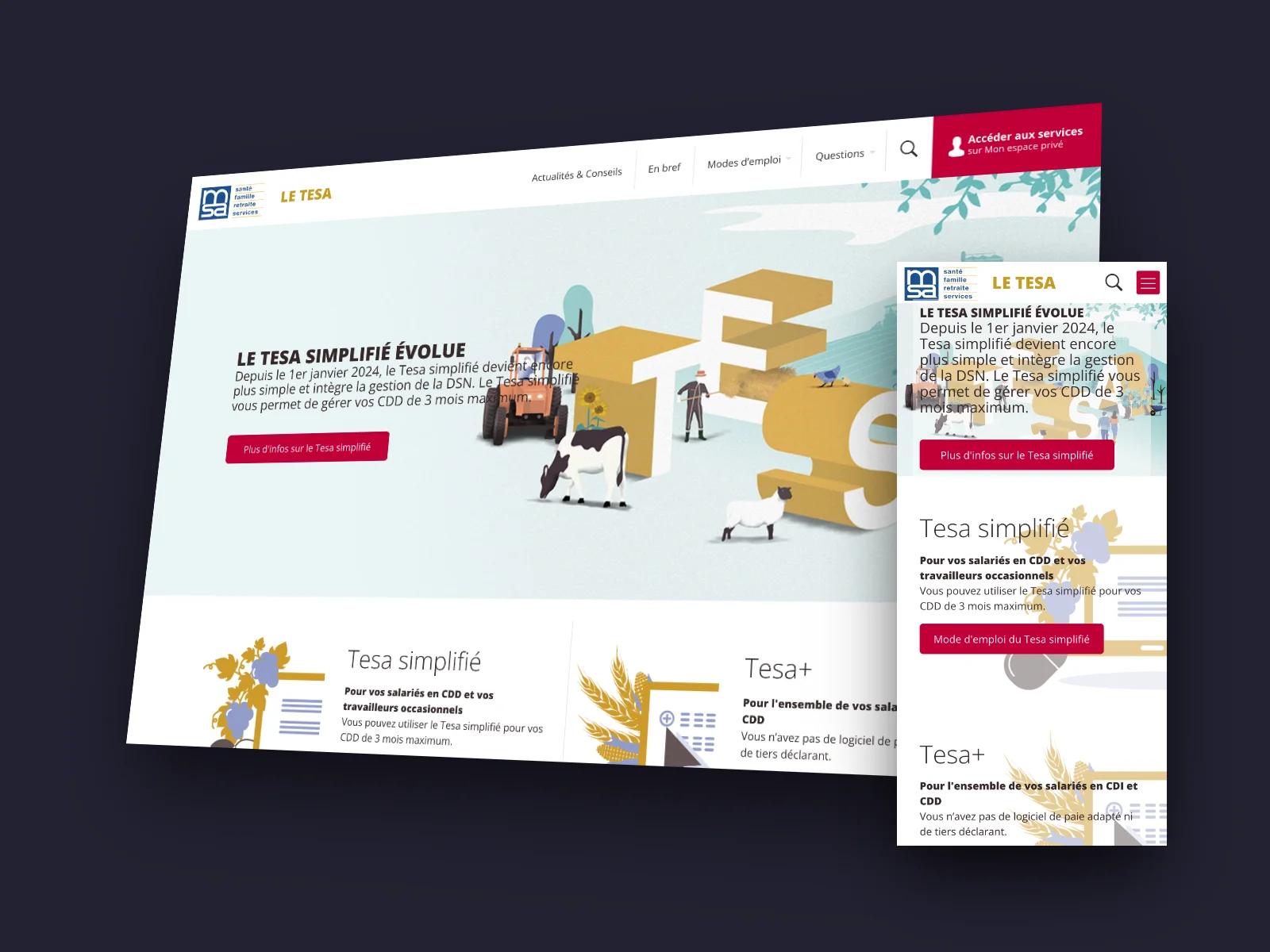 Site du TESA (MSA) sur ordinateur et sur mobile