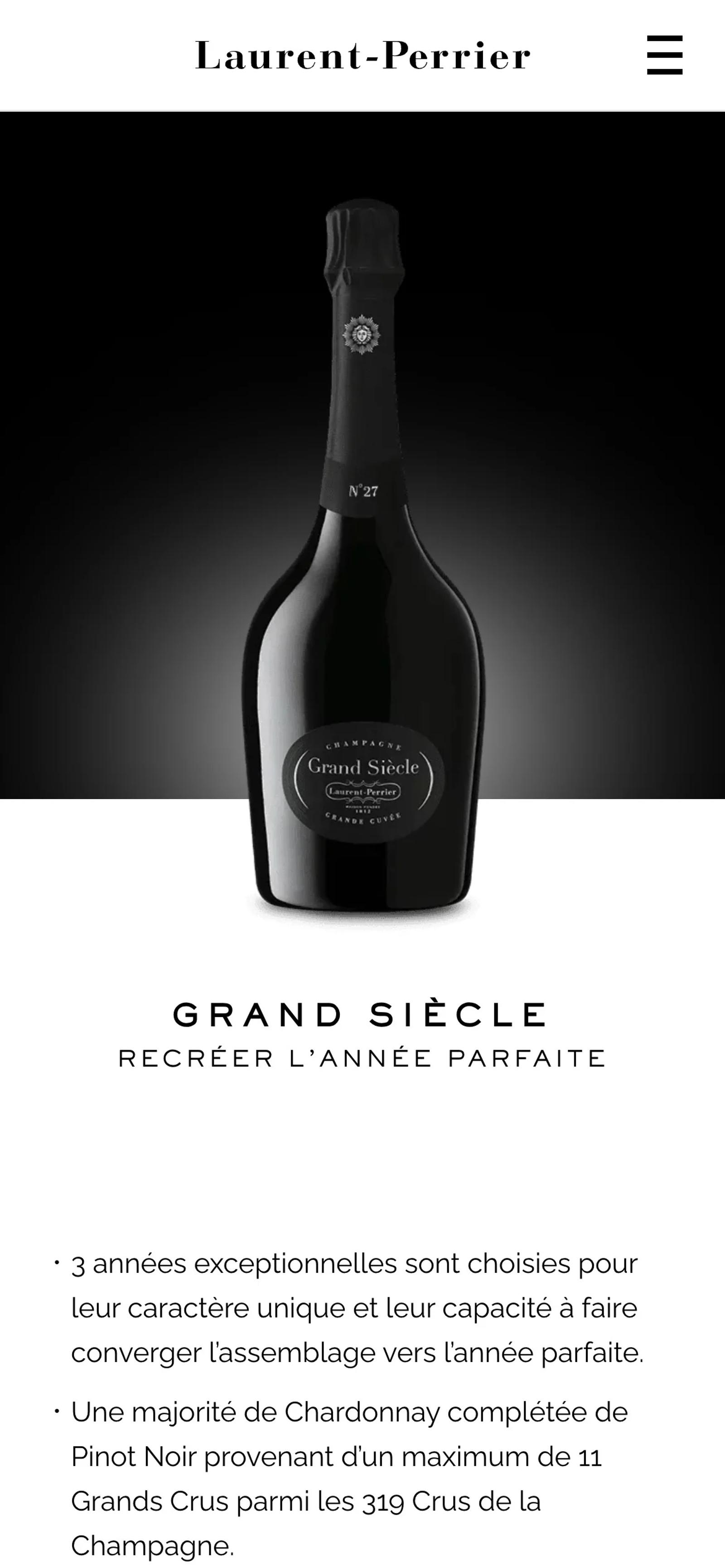 Page de la cuvée Grand Siècle sur mobile