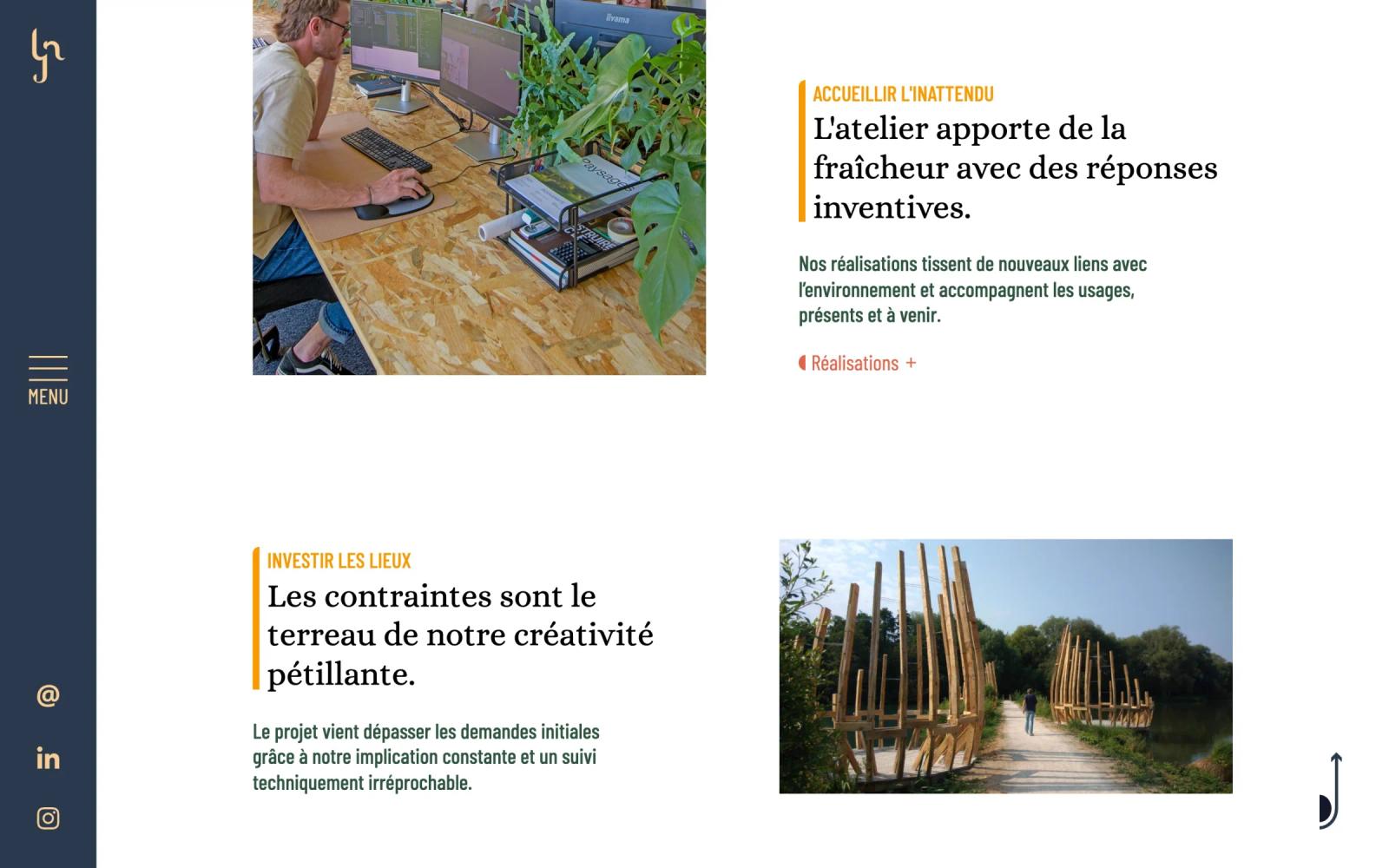 Page « L’atelier » : la démarche, en textes et photos alternés