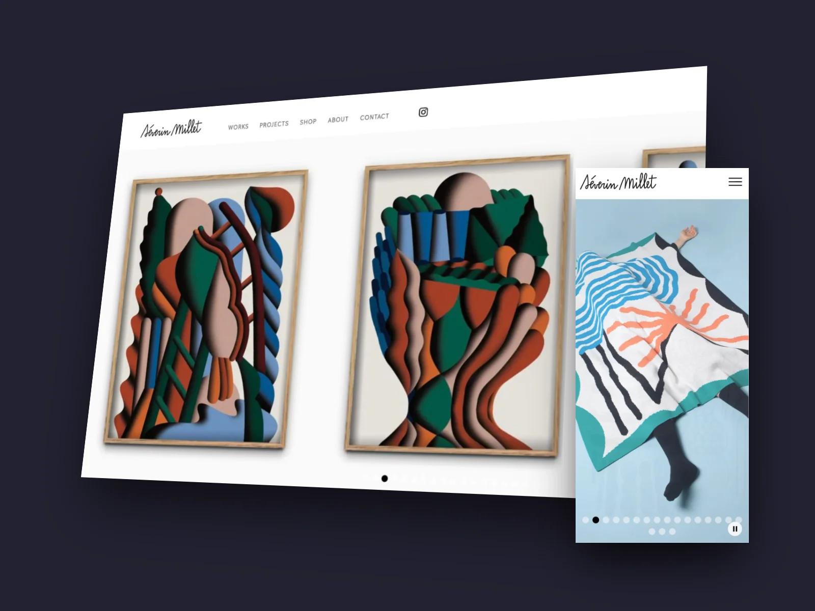 Portfolio de Séverin Millet sur ordinateur et sur mobile