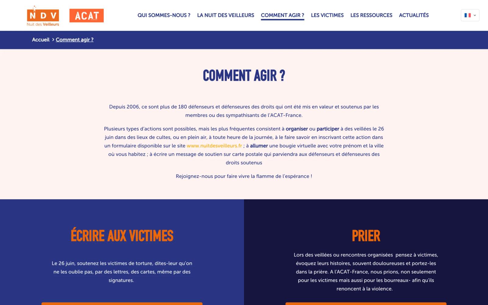 Page « Comment agir ? » : écrire aux victimes, prier