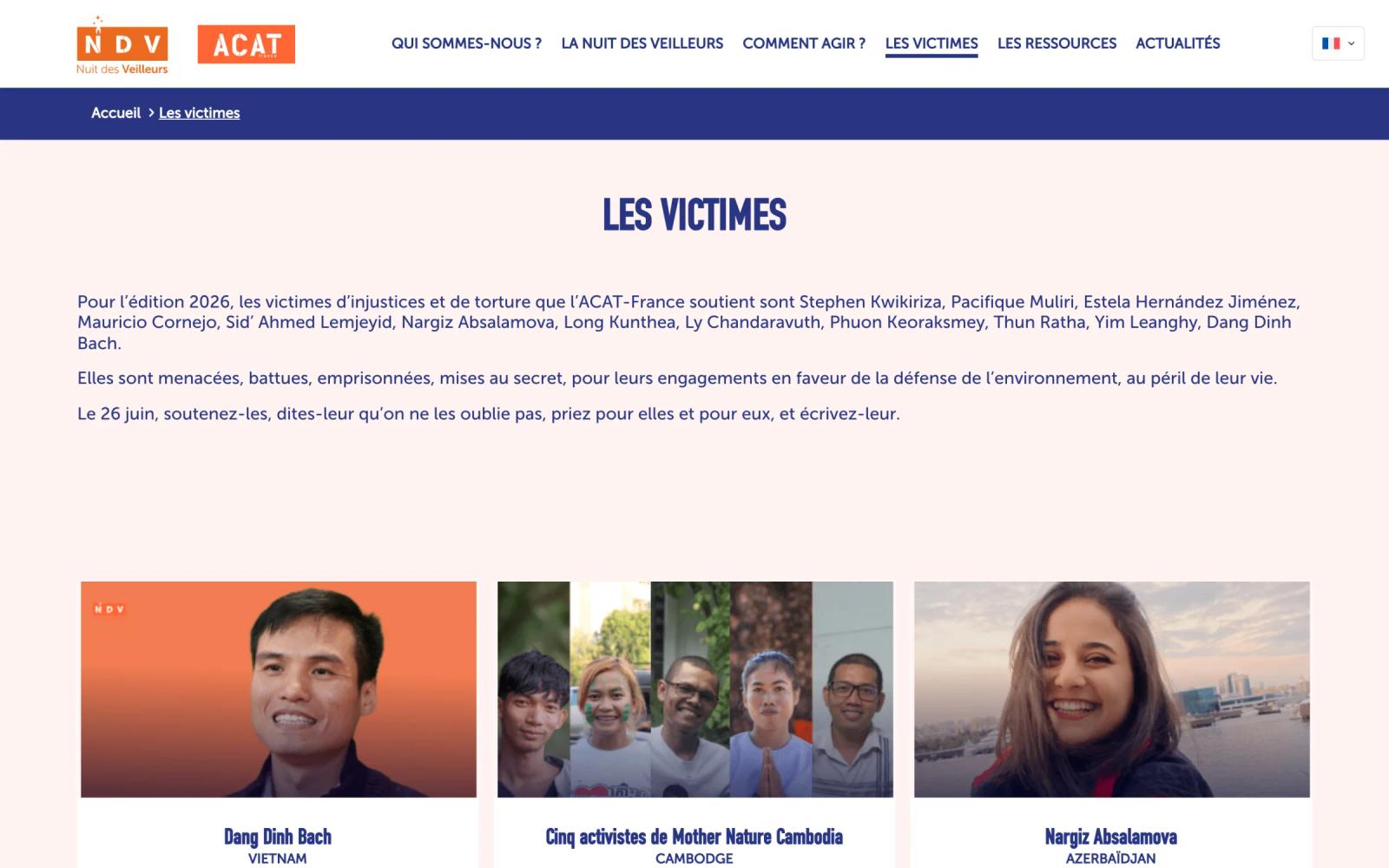 Page des victimes soutenues par la Nuit des Veilleurs