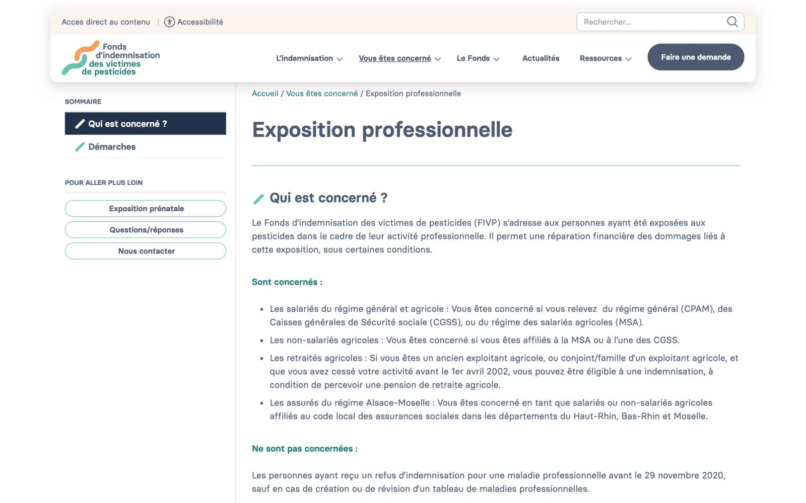 Version 2026 : page « Exposition professionnelle » avec sommaire de page