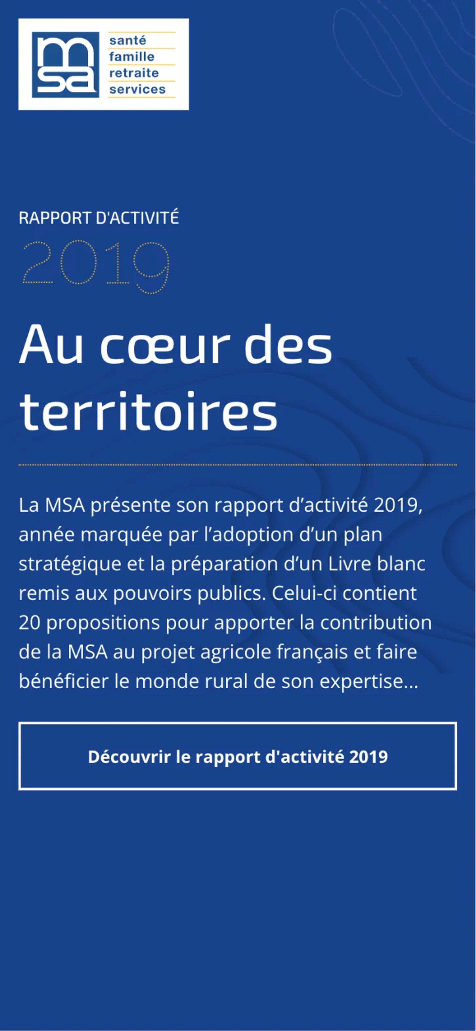 Rapport d’activité 2019 sur mobile : introduction « Au cœur des territoires »