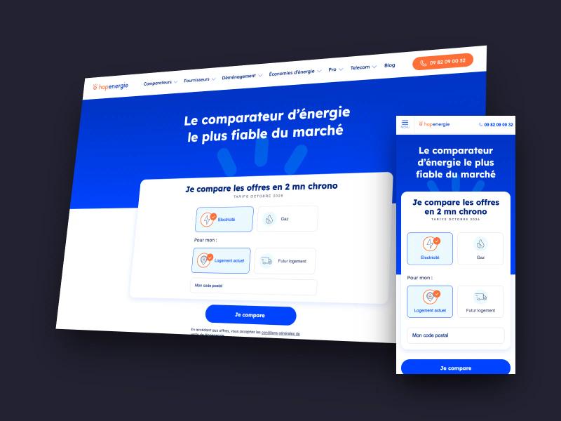 Site Hopenergie sur ordinateur et sur mobile