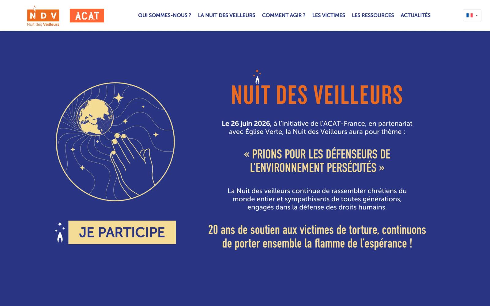 Page d’accueil du site Nuit des Veilleurs sur ordinateur