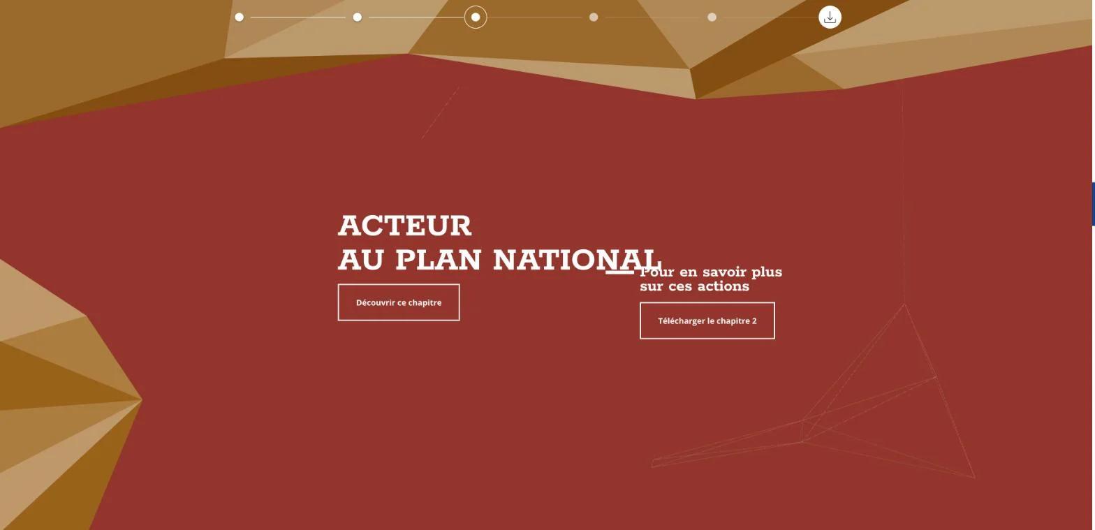 Rapport d’activité 2017 « Au cœur des territoires » : ouverture du chapitre « Acteur au plan national » et ses formes géométriques