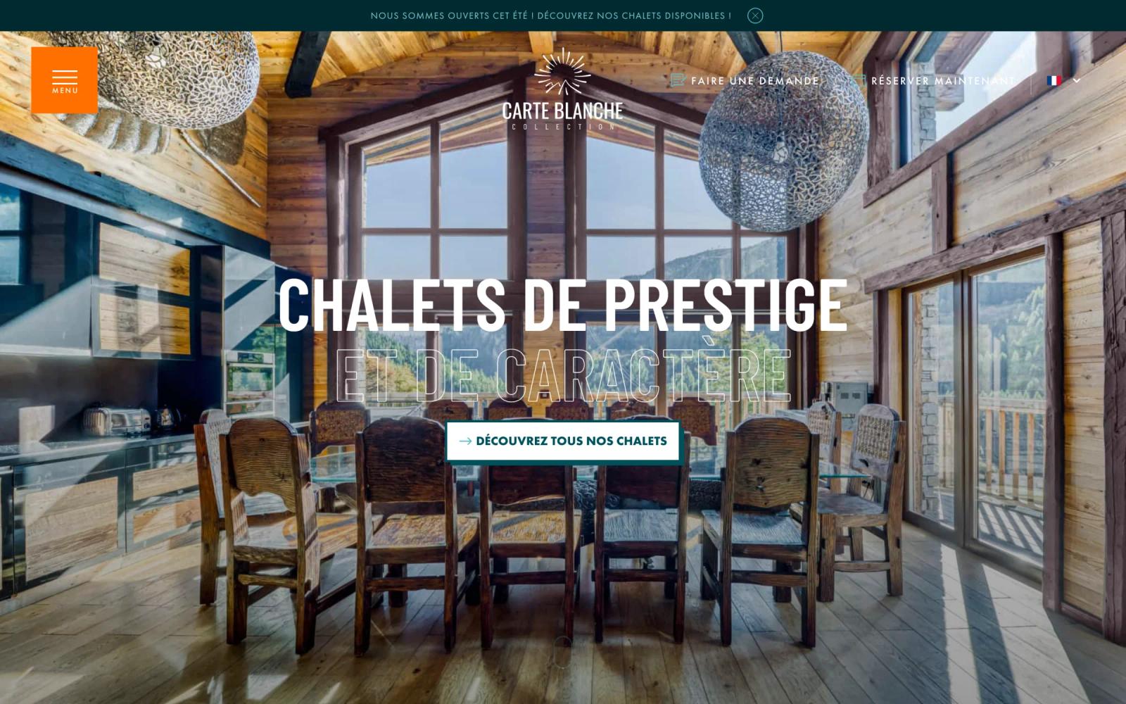 Page d’accueil de Carte Blanche Collection : « Chalets de prestige »
